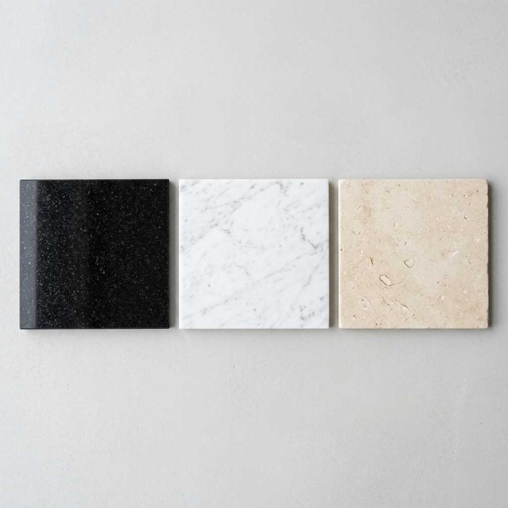 Close-up of premium polished granite and marble slab texture